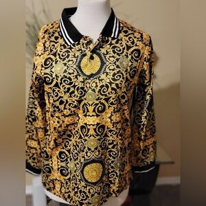 Baroque Style Black and Gold Long Sleeve Shirt